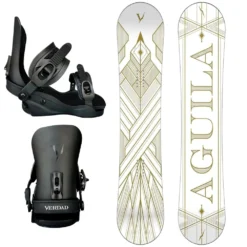 DJ Aguila White Art Deco 155 2023 Snowboard + V Pro Black Bindingen Snowboard Set
