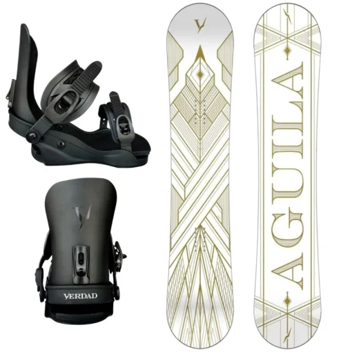 DJ Aguila White Art Deco 155 2023 Snowboard + V Pro Black Bindingen Snowboard Set